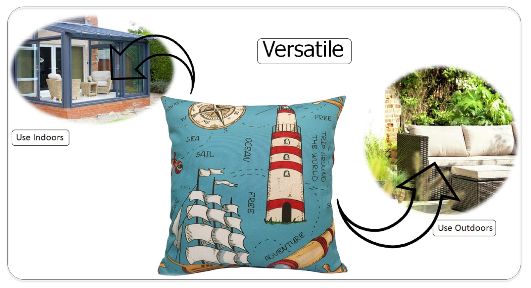 Seaside Coastal Style Water Resistant Patio Garden Cushions 17 x 17 Inches Durable Decorative Throw Pillows for Indoor Outdoor Use by OLIVIA ROCCO - White Bear Furnishings