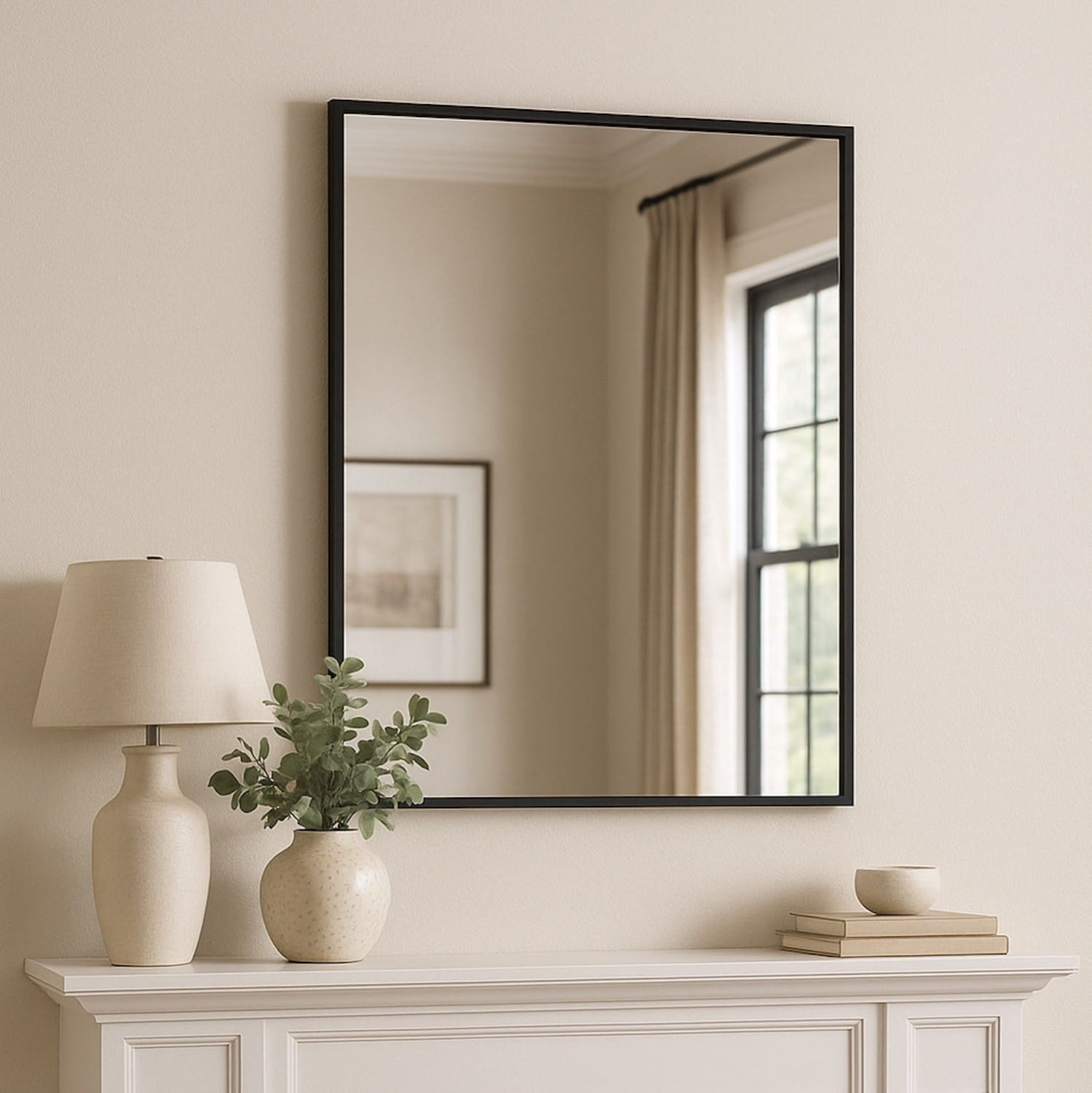 Takara - Black Metal Rectangle Mirror - 70cm x 50cm - White Bear Furnishings