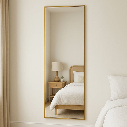 Takara - Full Length Leaner Gold Metal Rectangle Mirror - 180cm x 60cm - White Bear Furnishings