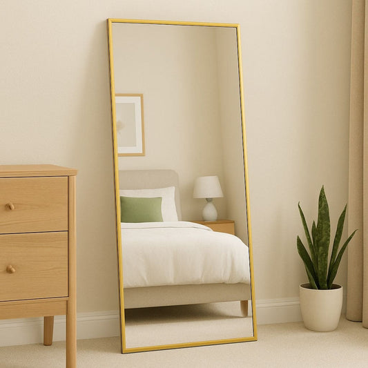 Takara - Full Length Leaner Gold Metal Rectangle Mirror - 180cm x 90cm - White Bear Furnishings
