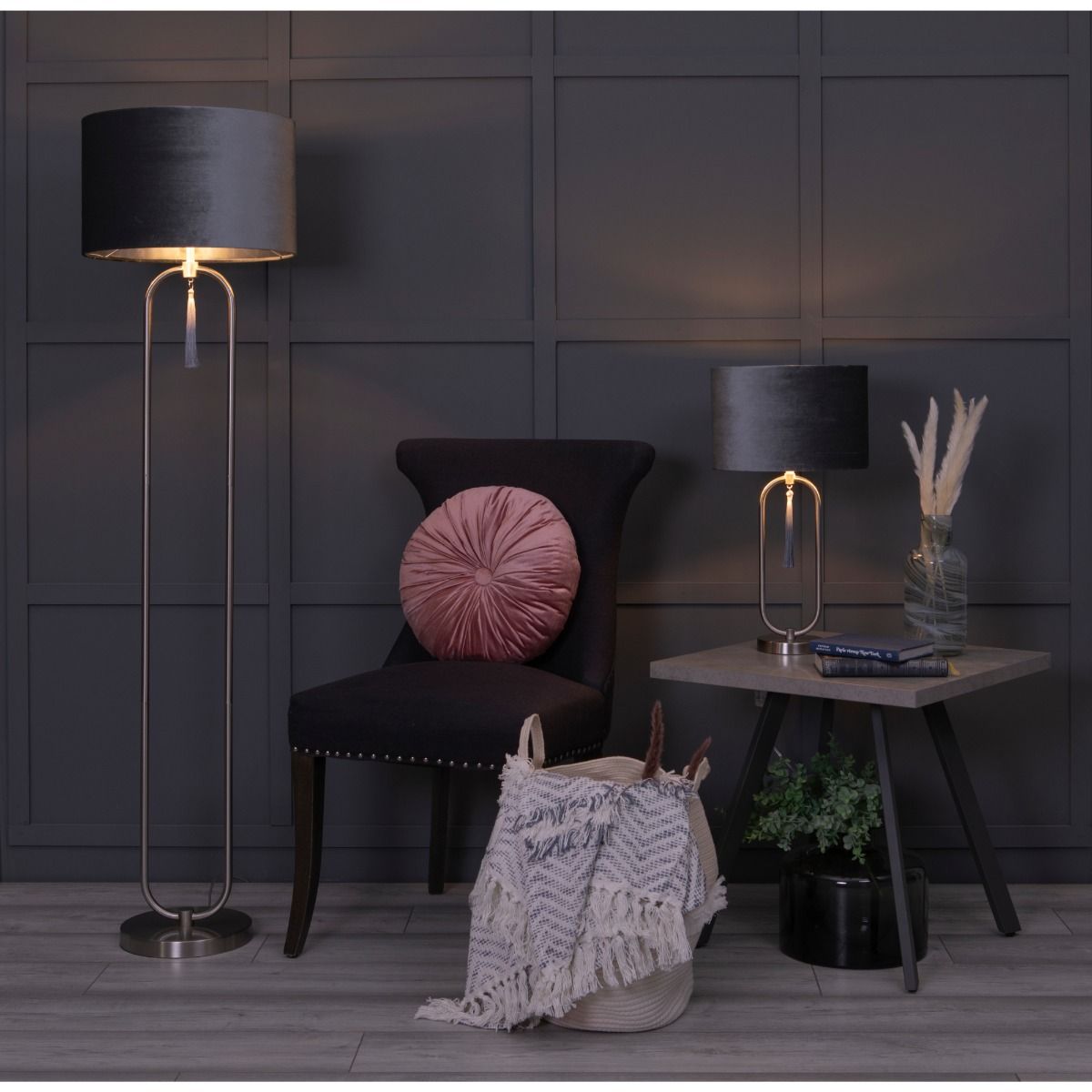 Tassel Satin Nickel Table Lamp - White Bear Furnishings