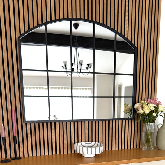 Tomi - Black Metal Arched Lattice Window Mirror - 95cm x 120cm - White Bear Furnishings