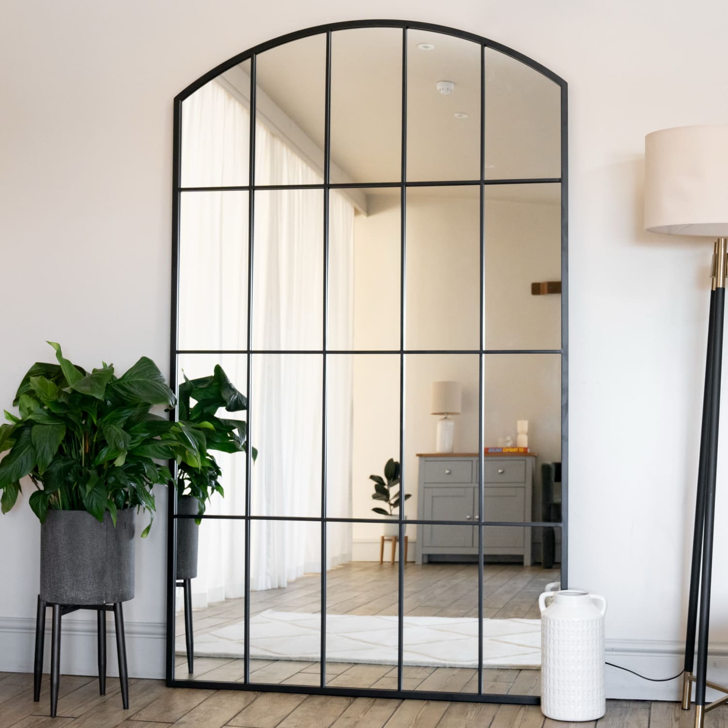 Tomi- Full Length Black Metal Arched Lattice Window Mirror - 200cm x 120cm - White Bear Furnishings