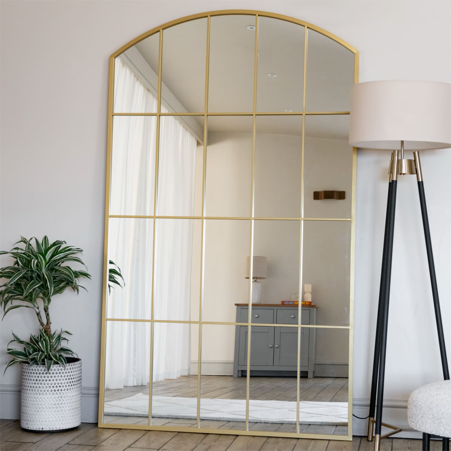 Tomi - Full Length Gold Metal Arched Lattice Window Mirror - 200cm x 120cm - White Bear Furnishings