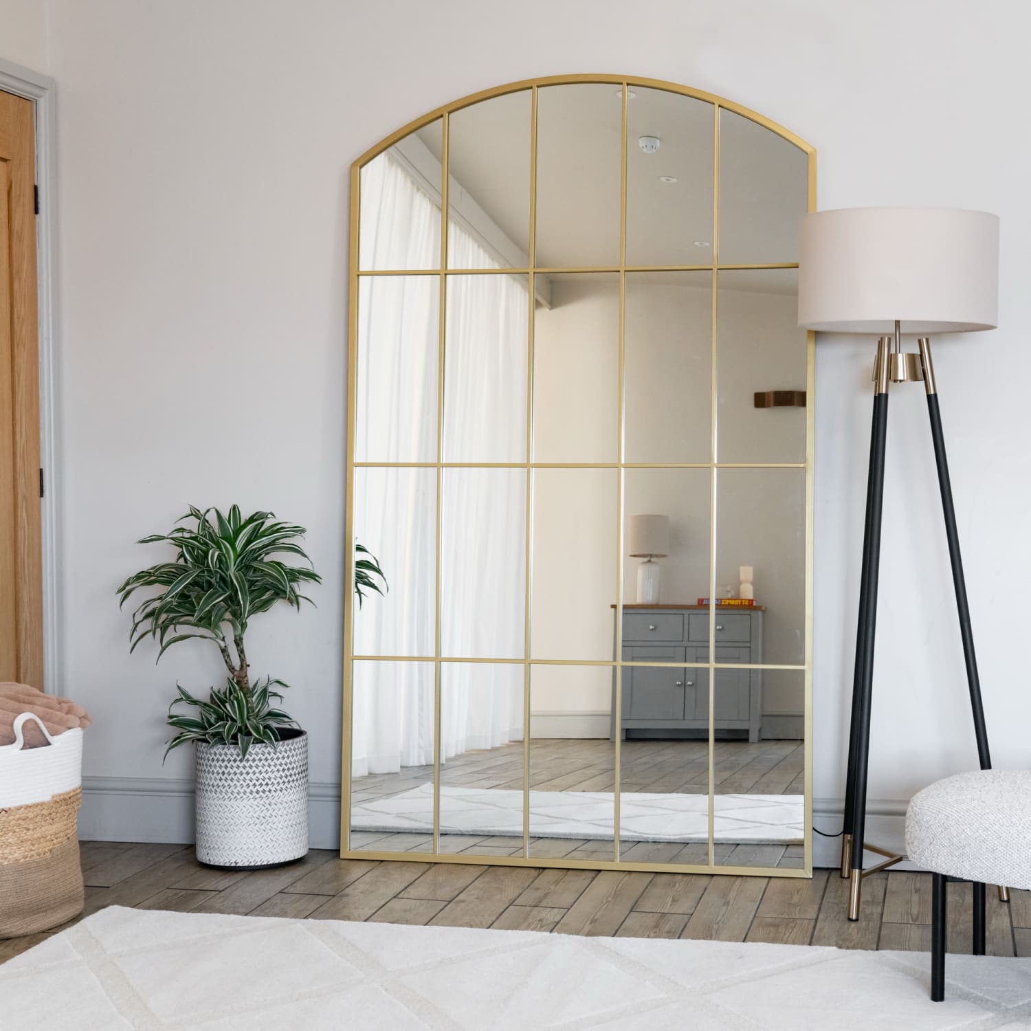 Tomi - Full Length Gold Metal Arched Lattice Window Mirror - 200cm x 120cm - White Bear Furnishings