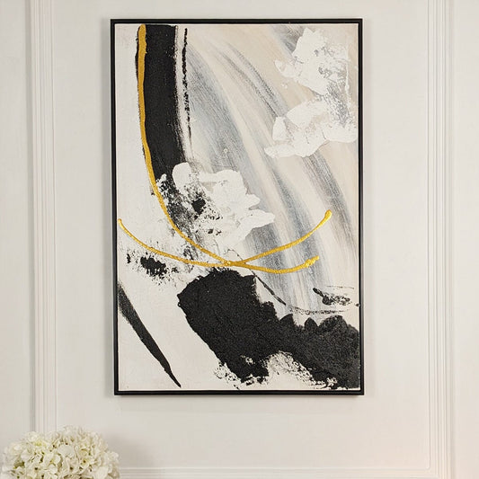 Verona Black, Taupe & White Abstract Paint Brush Effect Textured Canvas Wall Art - White Bear Furnishings