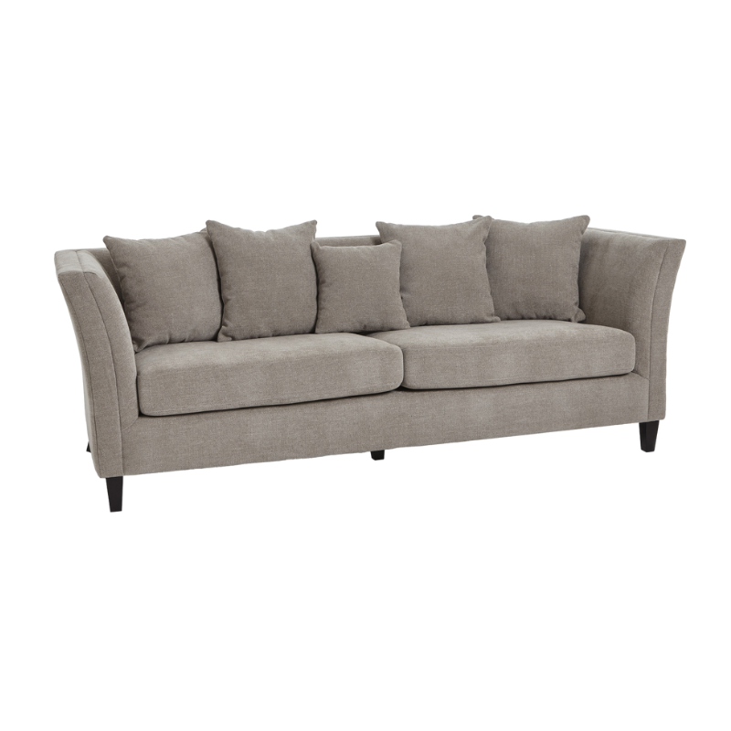 Handcrafted Vesper Taupe Cushion Back Three-Seater Sofa