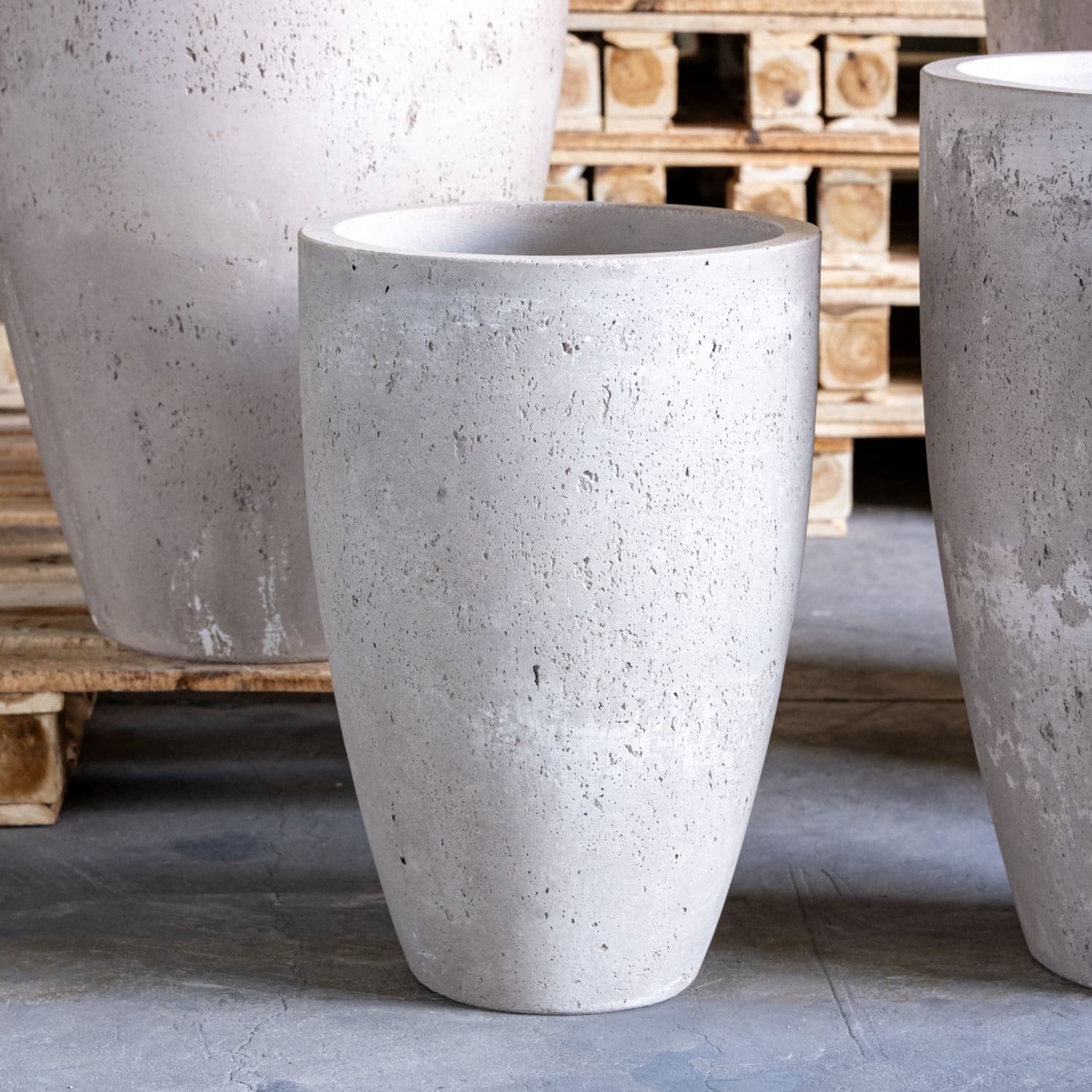 Vessara | Truffle – 55cm Tall Concrete Planter – 32L Vase-Style Plant Pot - White Bear Furnishings
