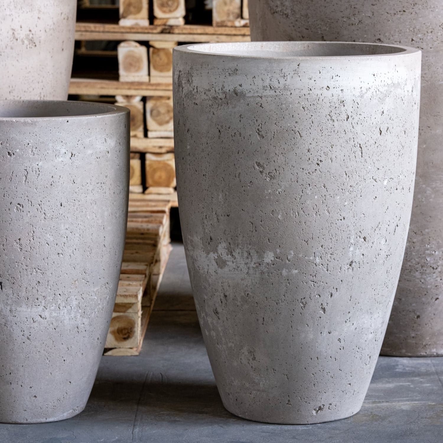 Vessara | Truffle – 55cm Tall Concrete Planter – 32L Vase-Style Plant Pot - White Bear Furnishings