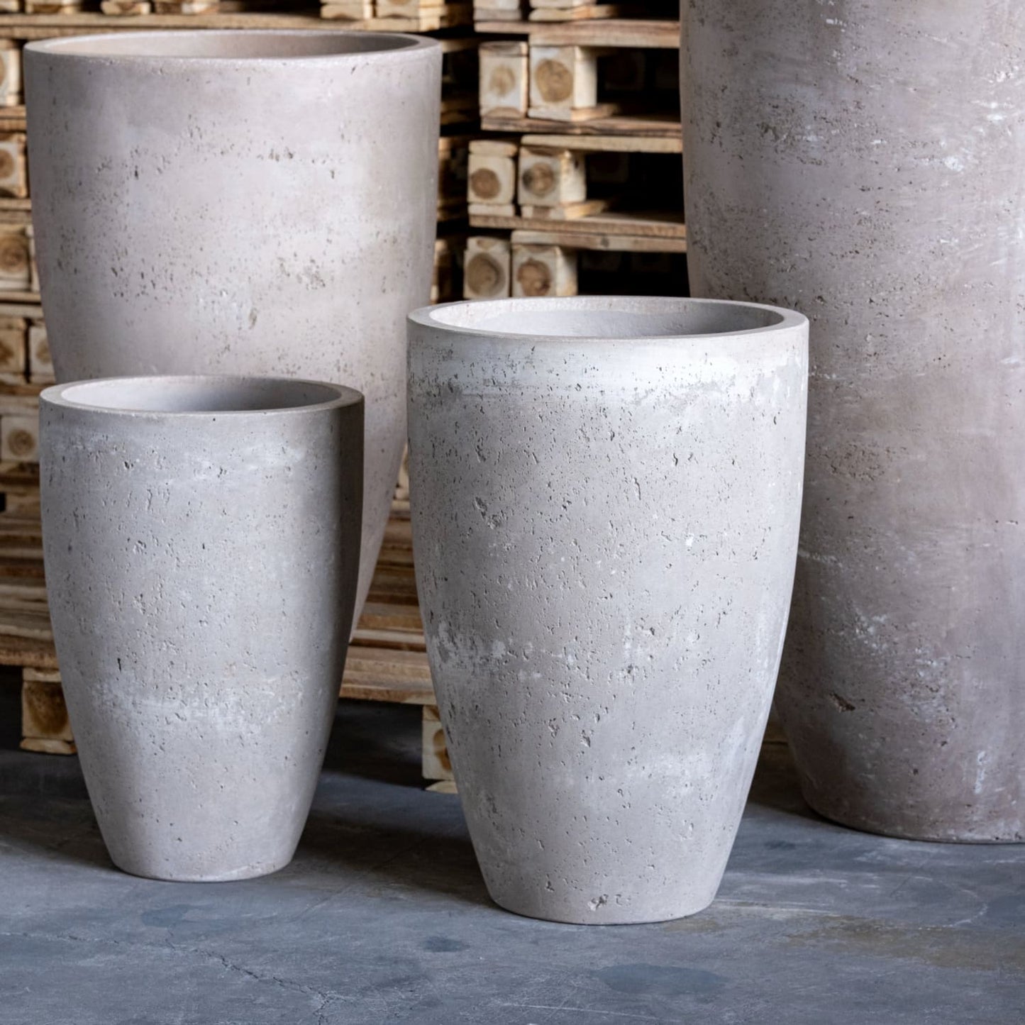 Vessara | Truffle – 68cm Extra Large Tall Concrete Planter – 61L Round Plant Pot