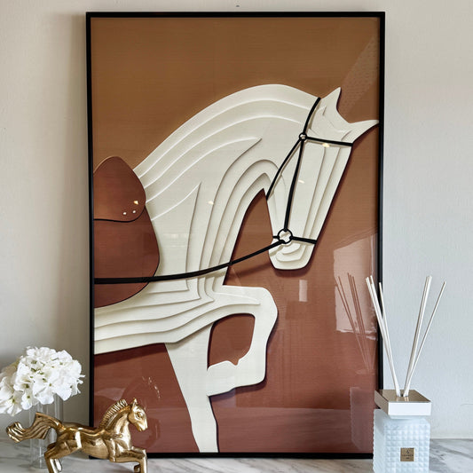 Vivienne Rust 3D Effect Horse Print Framed Wall Art - 60x90cm - White Bear Furnishings