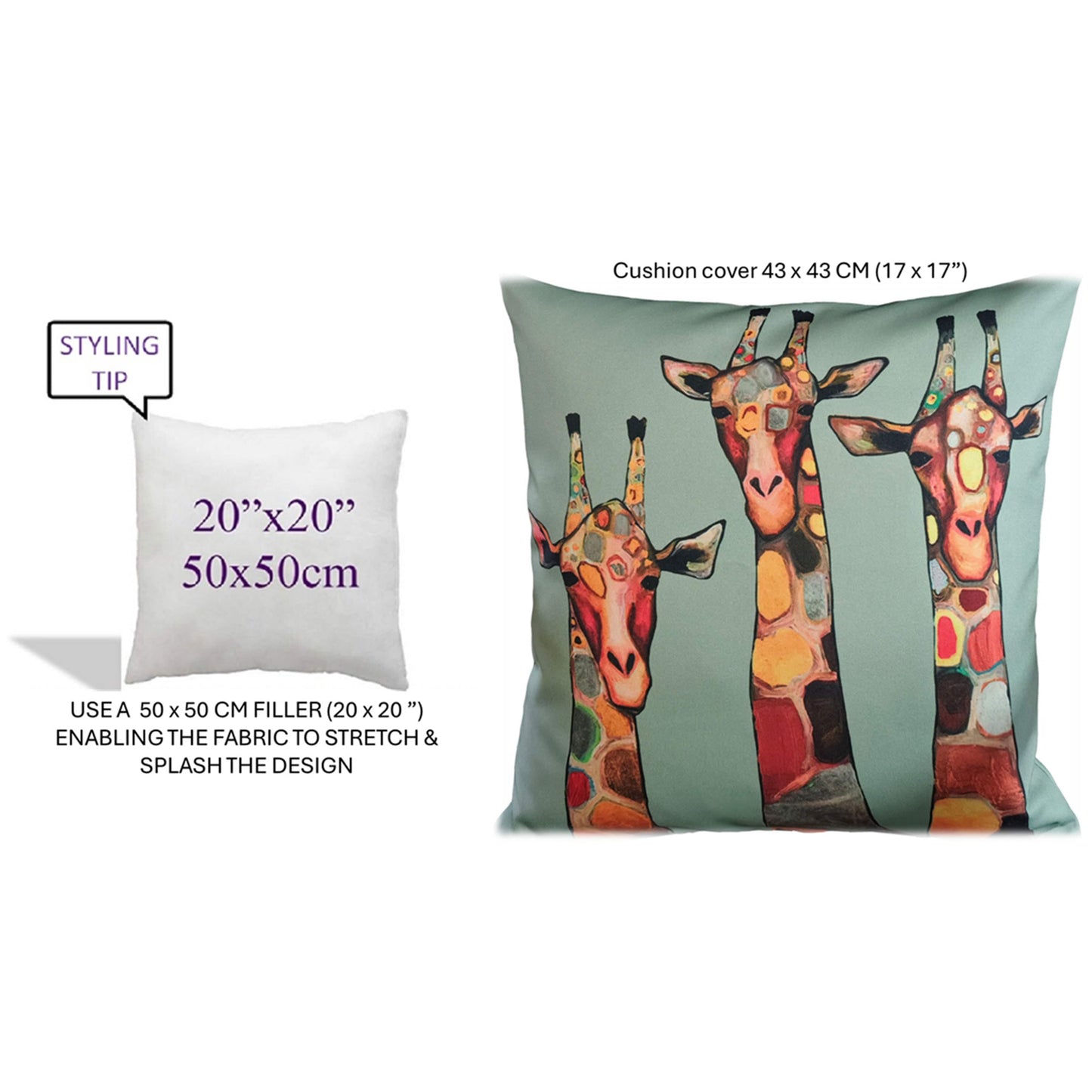 Waterproof Breathable Giraffe Hollowfibre Filled Cushions 43x43cm for Outdoor Garden Bench Sofa or Indoor Use by OLIVIA ROCCO - White Bear Furnishings