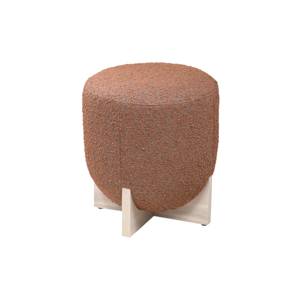 Whisper Bouclé Round Upholstered Footstool with Oak Base in Burnt Orange - S-W-RO-BO-B-WWO