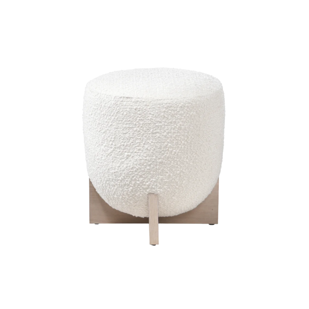 Whisper Bouclé Round Upholstered Footstool with Oak Base - S-W-RO-B-IV-WWO