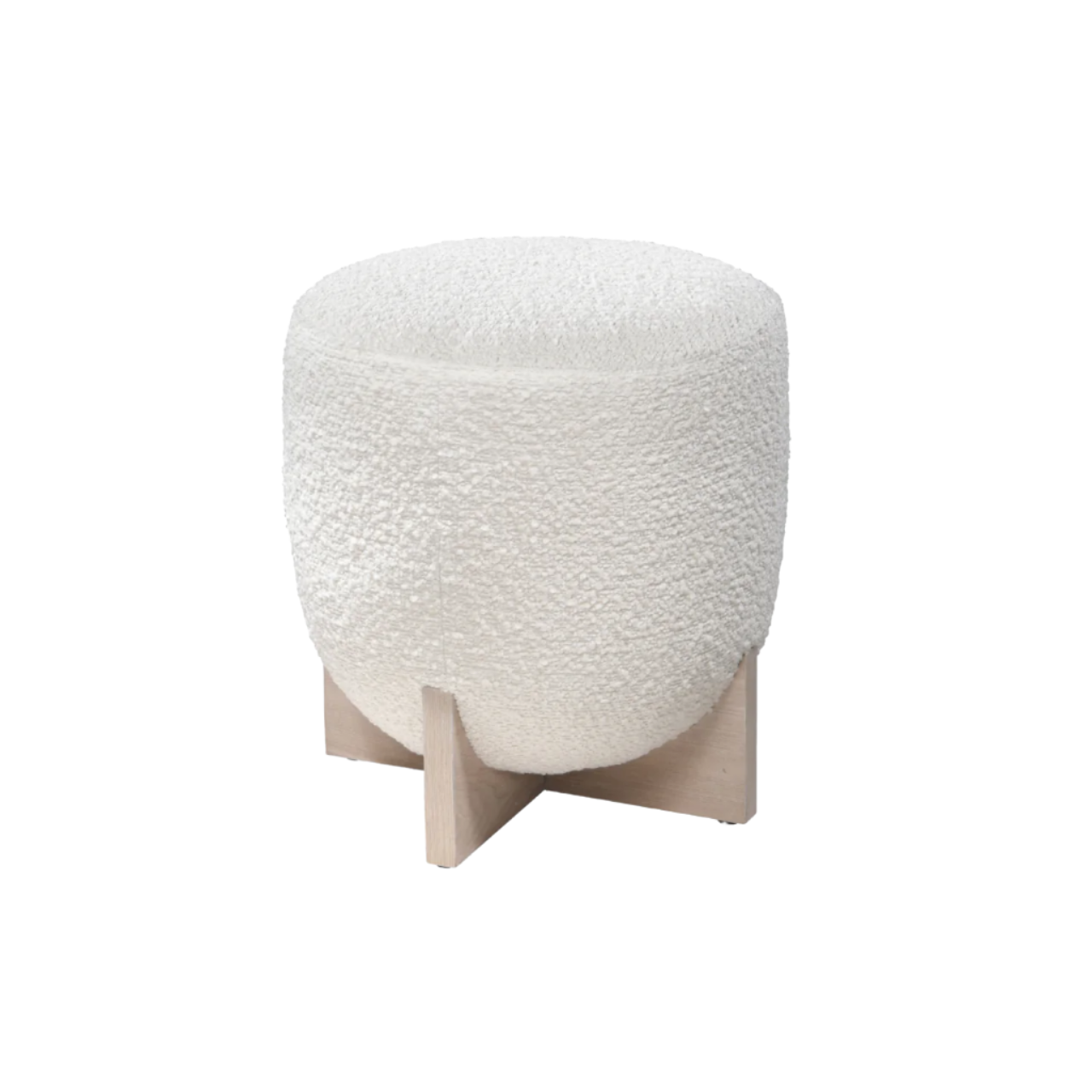 Whisper Bouclé Round Upholstered Footstool with Oak Base - S-W-RO-B-IV-WWO