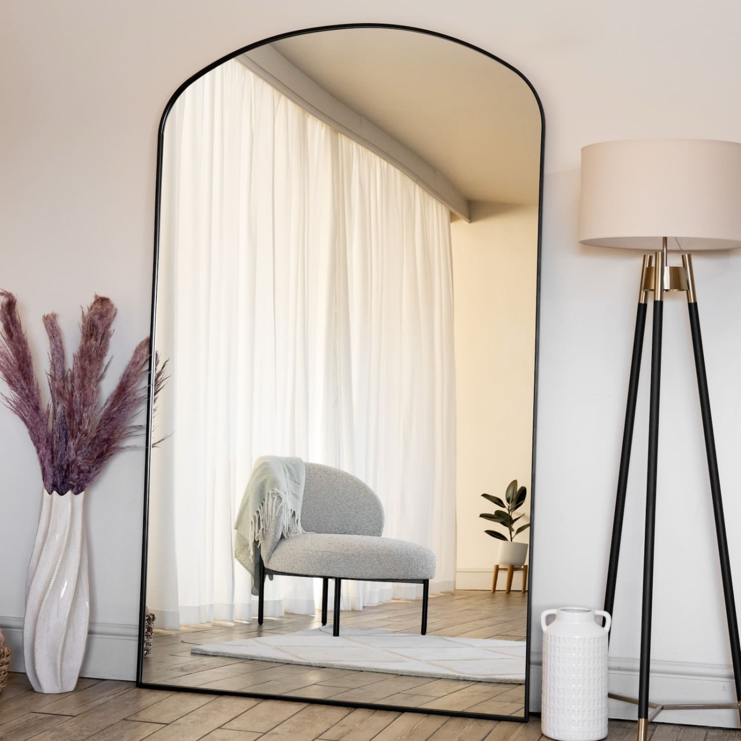 Yoko - Black Metal Gentle Arch Mirror - 180cm x 105cm - White Bear Furnishings