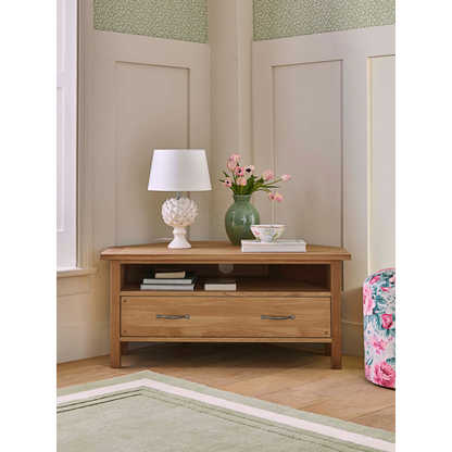 Laura Ashley Miton 1 Drawer Corner TV Unit in Oak Wood - 3345130