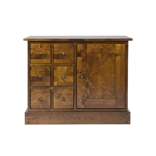 A Laura Ashley Garrat sideboard in dark chestnut colour, featuring one door and six drawers with knobs.