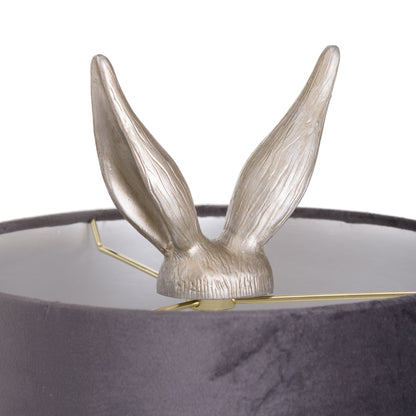 Handcrafted Antique Silver Hare Table Lamp With Grey Velvet Shade - 20697