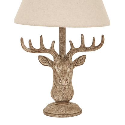 Stonewashed Stag Head Table Lamp With Linen Lampshade - 24004
