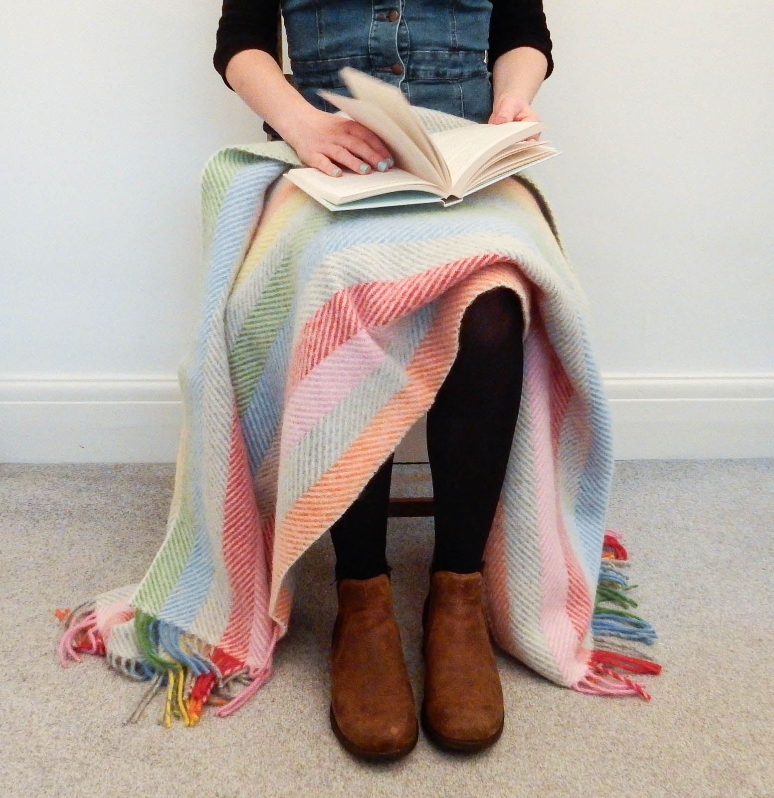 Stripe Pure New Wool Throw - Rainbow Grey - White Bear Furnishings