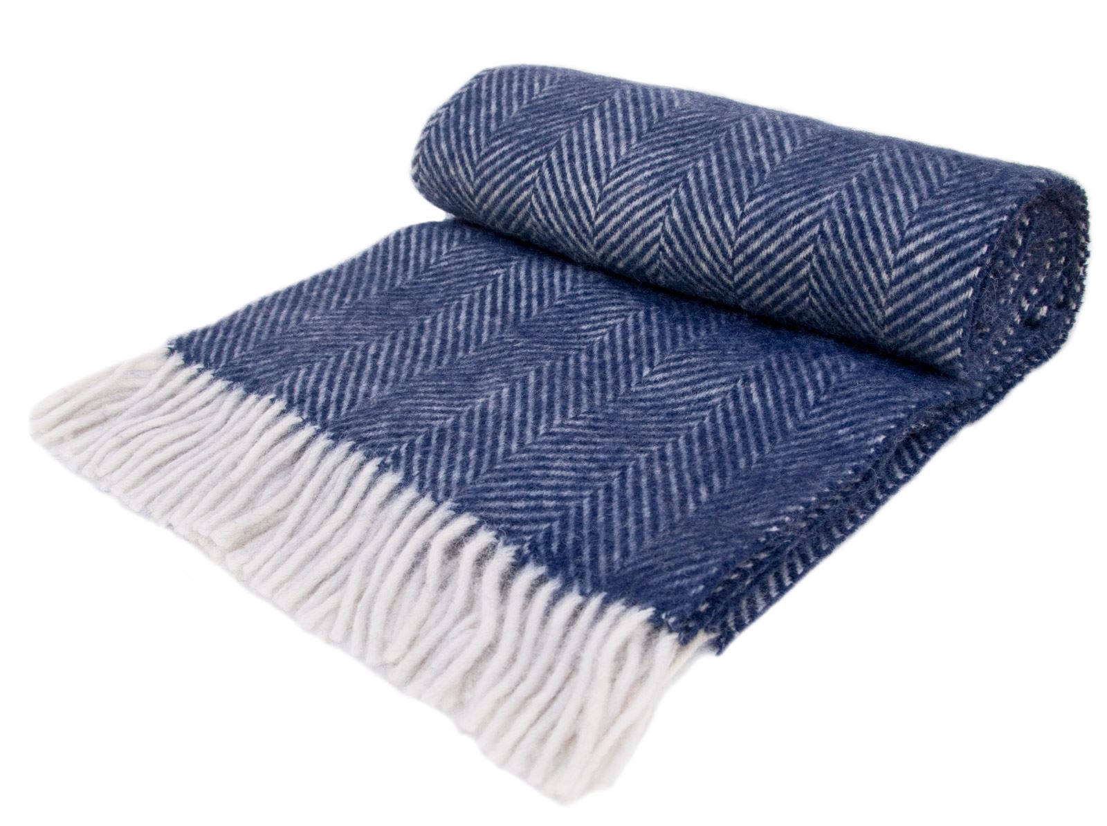 Herringbone Pure New Wool Throw - Navy - White Bear Furnishings
