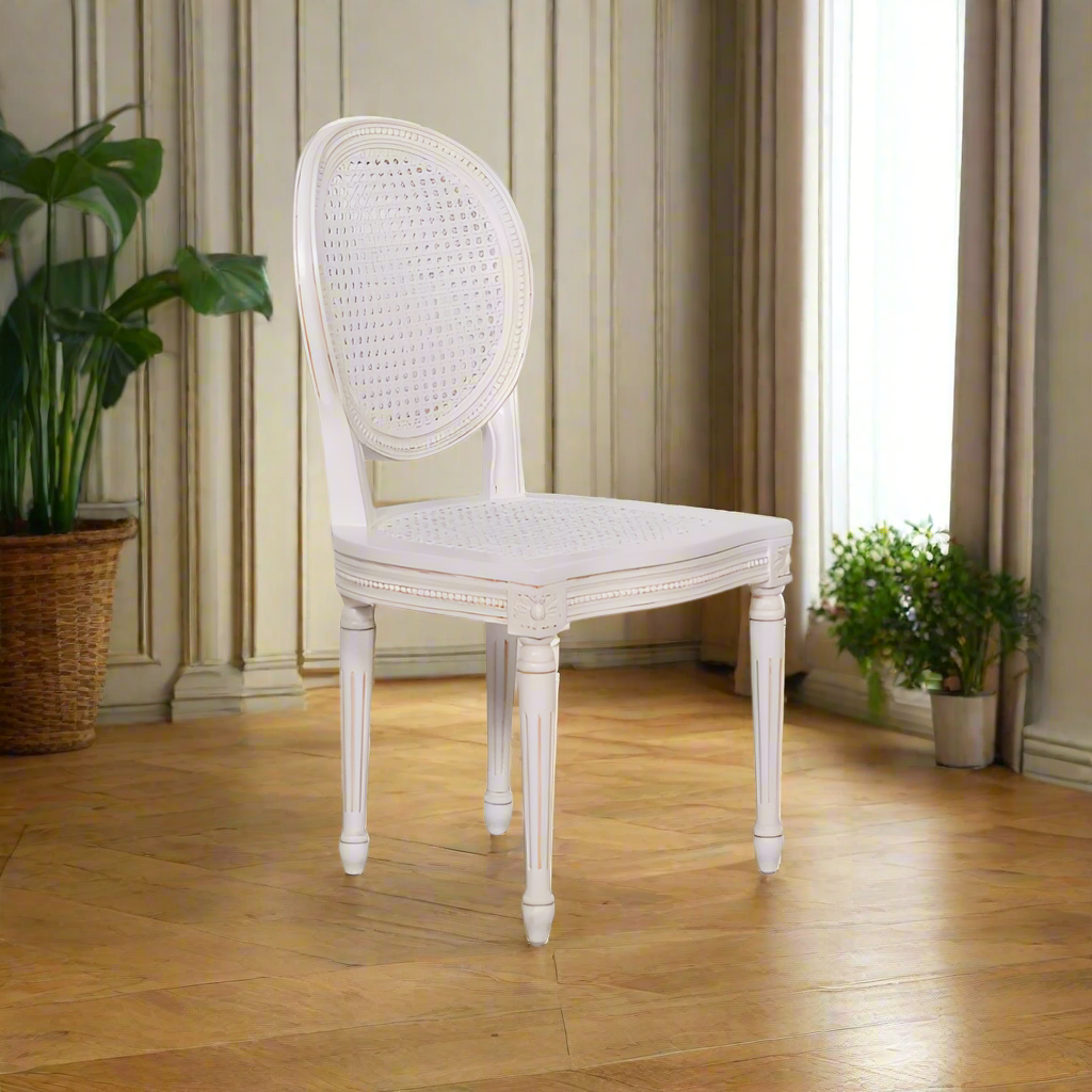 [Set of 2] Maison Reproductions Off White Chateau Rattan Dining Chairs - MWF03
