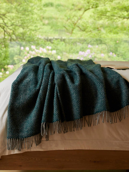 Honeycomb XL Pure New Wool Throw - Emerald/Grey