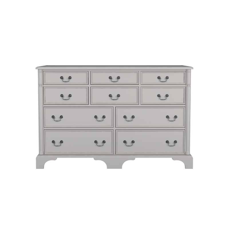 A dove grey Laura Ashley Clifton 6+4 drawer chest with traditional design.