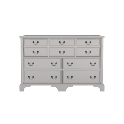 A dove grey Laura Ashley Clifton 6+4 drawer chest with traditional design.