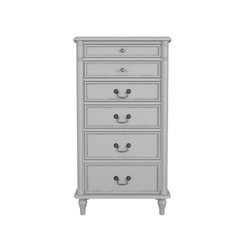 A Laura Ashley Clifton 6 Drawer Tall Chest in grey colour with a traditional design.