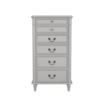 A Laura Ashley Clifton 6 Drawer Tall Chest in grey colour with a traditional design.