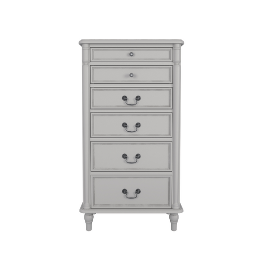 A Laura Ashley Clifton 6 Drawer Tall Chest in grey colour with a traditional design.
