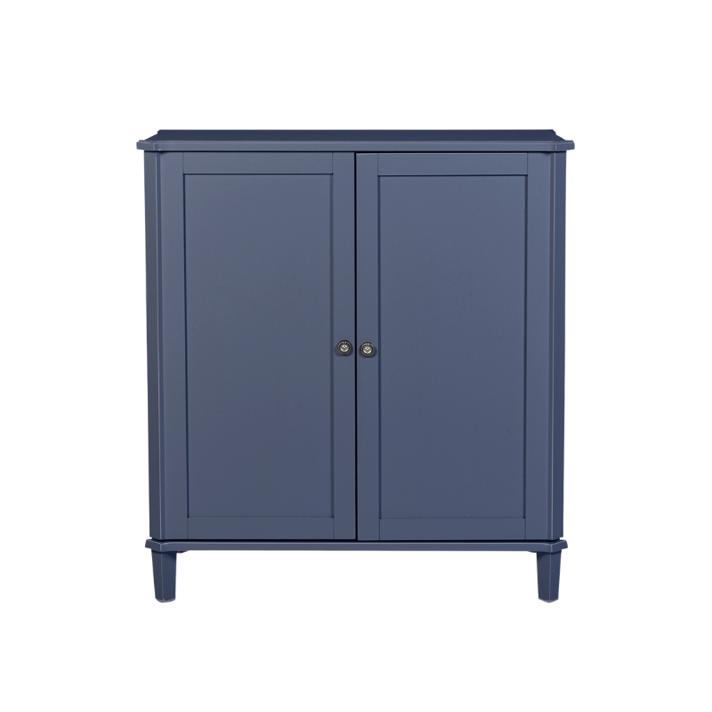 Blue drinks cabinet with two doors on a white background