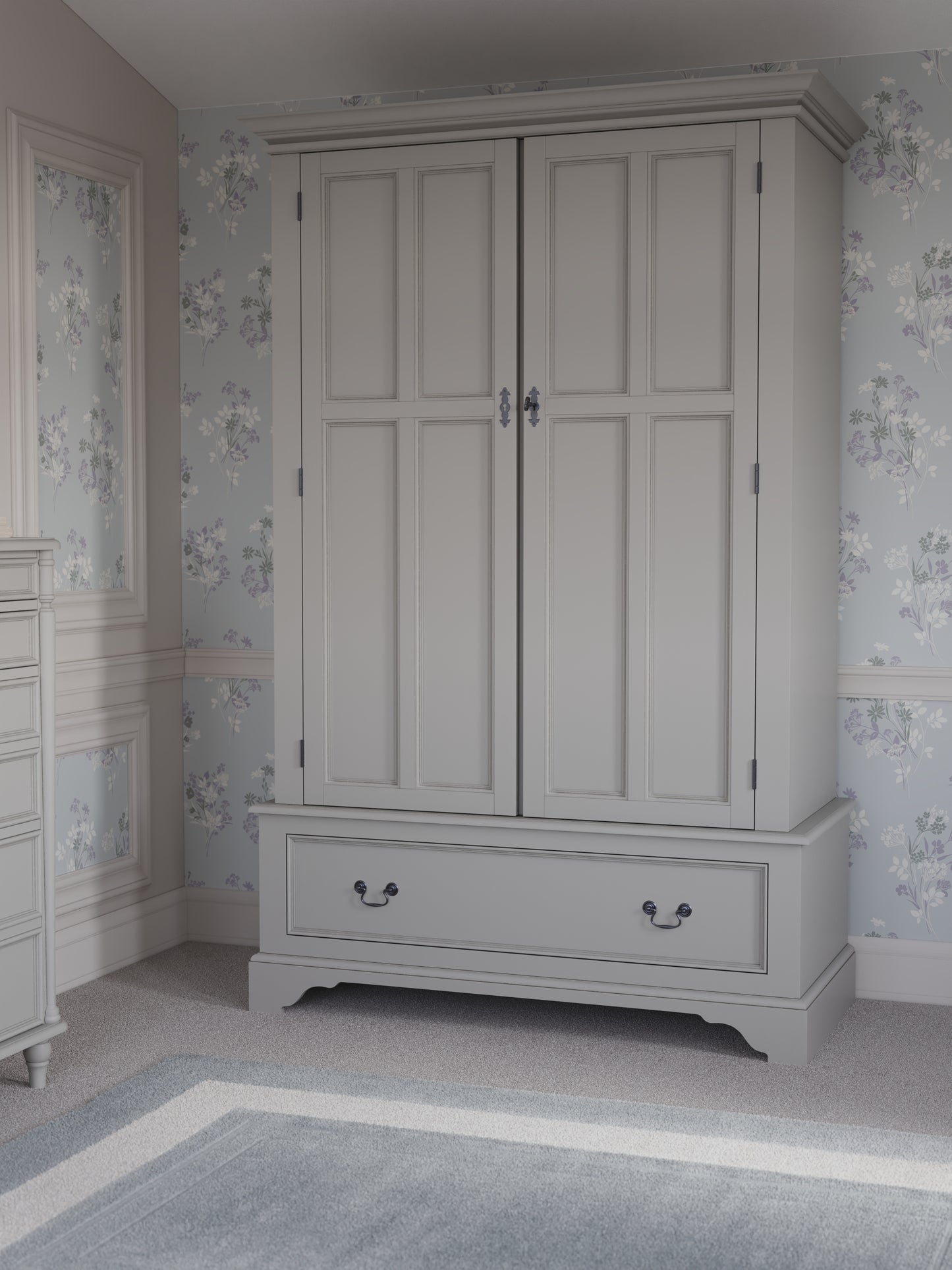 Laura Ashley Dove Grey  2 Door 1 Drawer Wardrobe - 3575329 - White Bear Furnishings