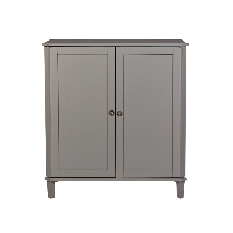 Grey drinks cabinet with two doors on a white background