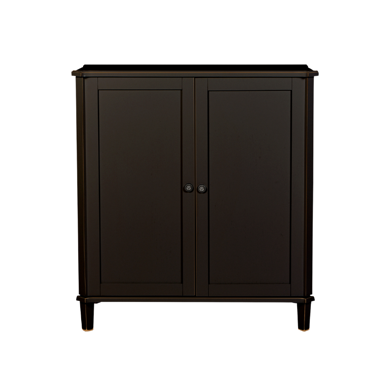 Black drinks cabinet with two doors on a white background