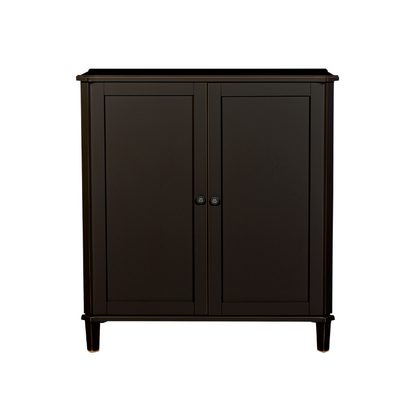 Black drinks cabinet with two doors on a white background