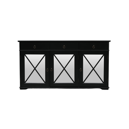 Maison Reproductions Black Oriental Sideboard with Mirrored Doors