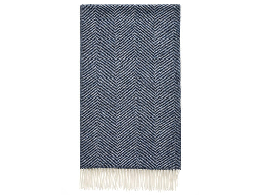 Herringbone Shetland Pure New Wool Throw - Navy Blue