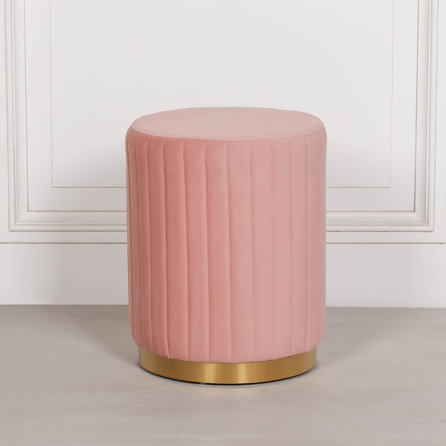 Pink Velvet Ribbed Round Ottoman Foot Stool - AV683
