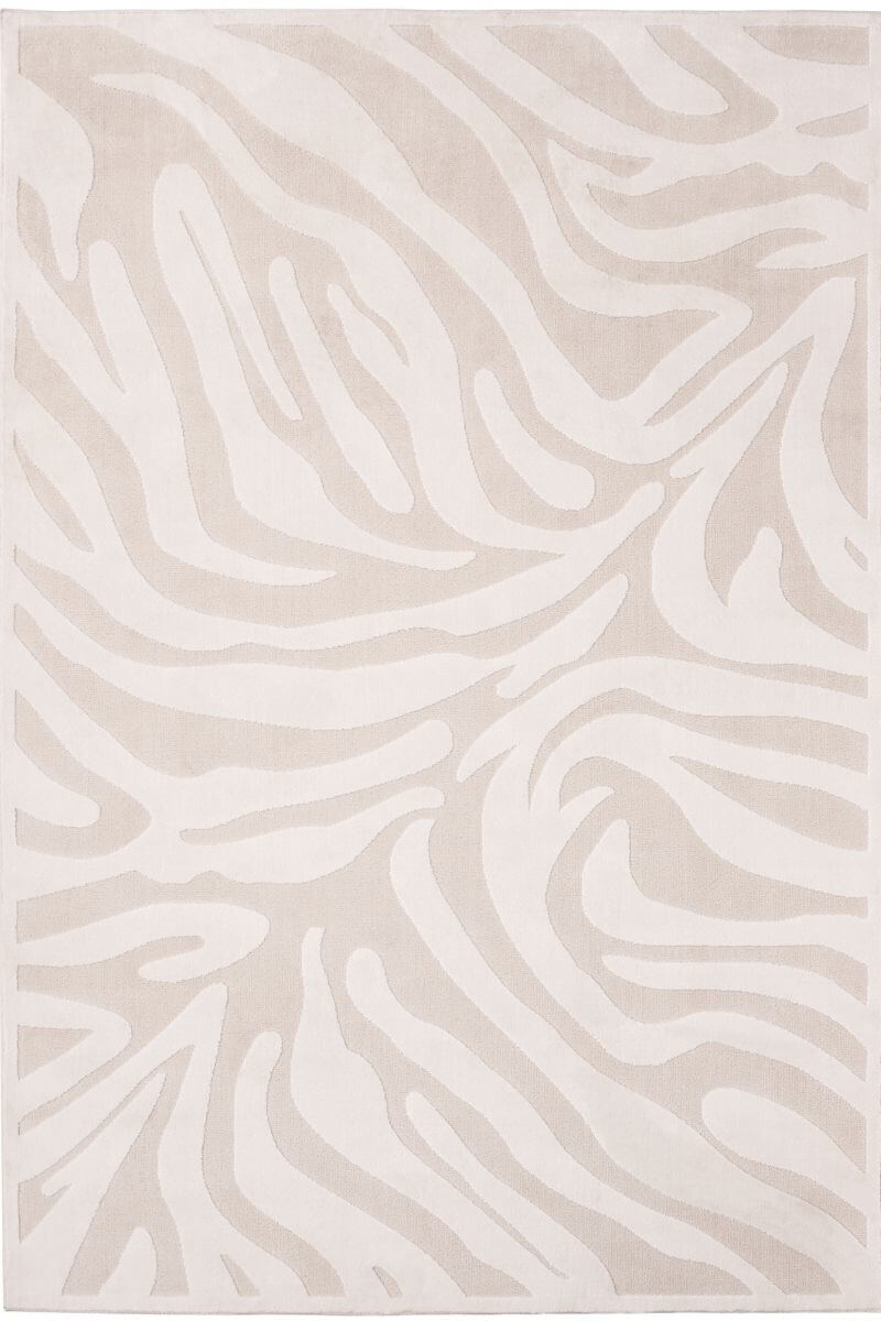 Beige area rug with abstract white pattern