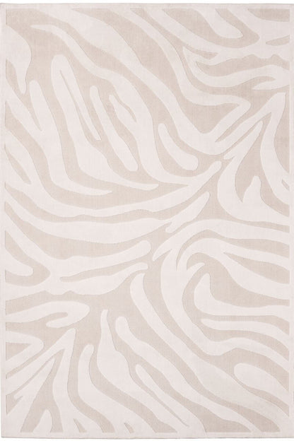 Beige area rug with abstract white pattern