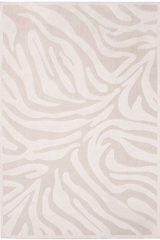Beige area rug with abstract white pattern