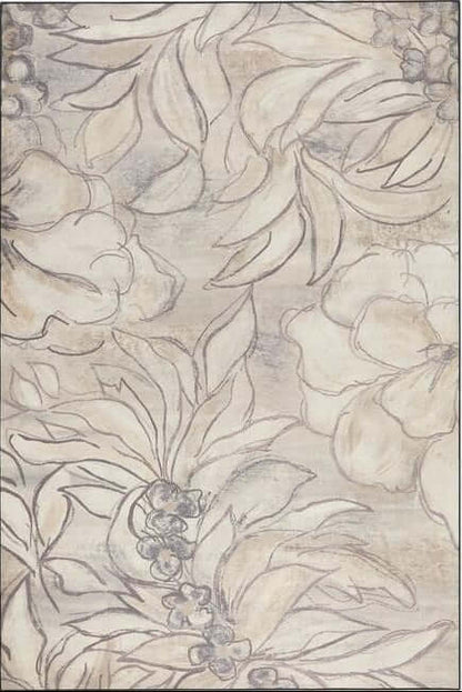 Decorative rug with floral pattern in neutral tones