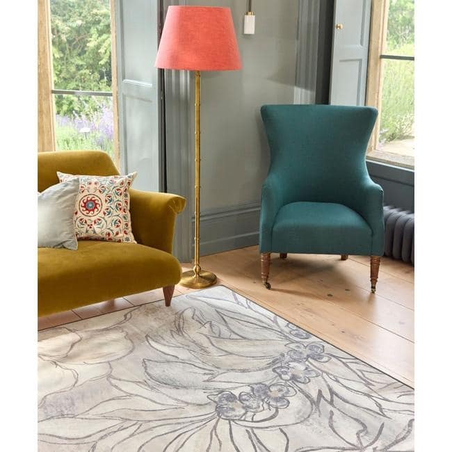 Eco-Washable Cream Rug Floral Design Non-Slip