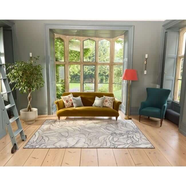 Eco-Washable Cream Rug Floral Design Non-Slip