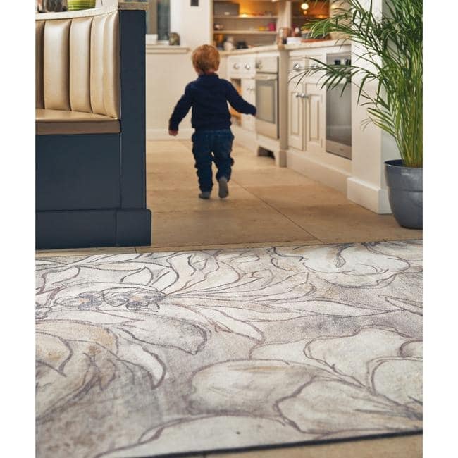 Eco-Washable Cream Rug Floral Design Non-Slip