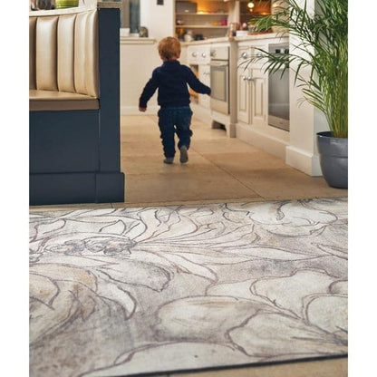 Eco-Washable Cream Rug Floral Design Non-Slip