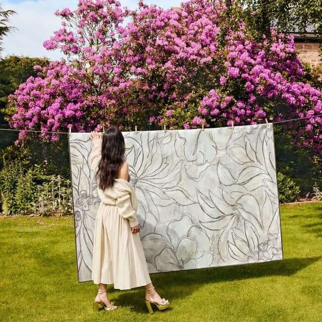 Eco-Washable Cream Rug Floral Design Non-Slip